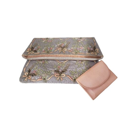 Marheta Handbags - Marheta Beaded Embroidered Fold Over Hand Clutch Purse w/ pouch
